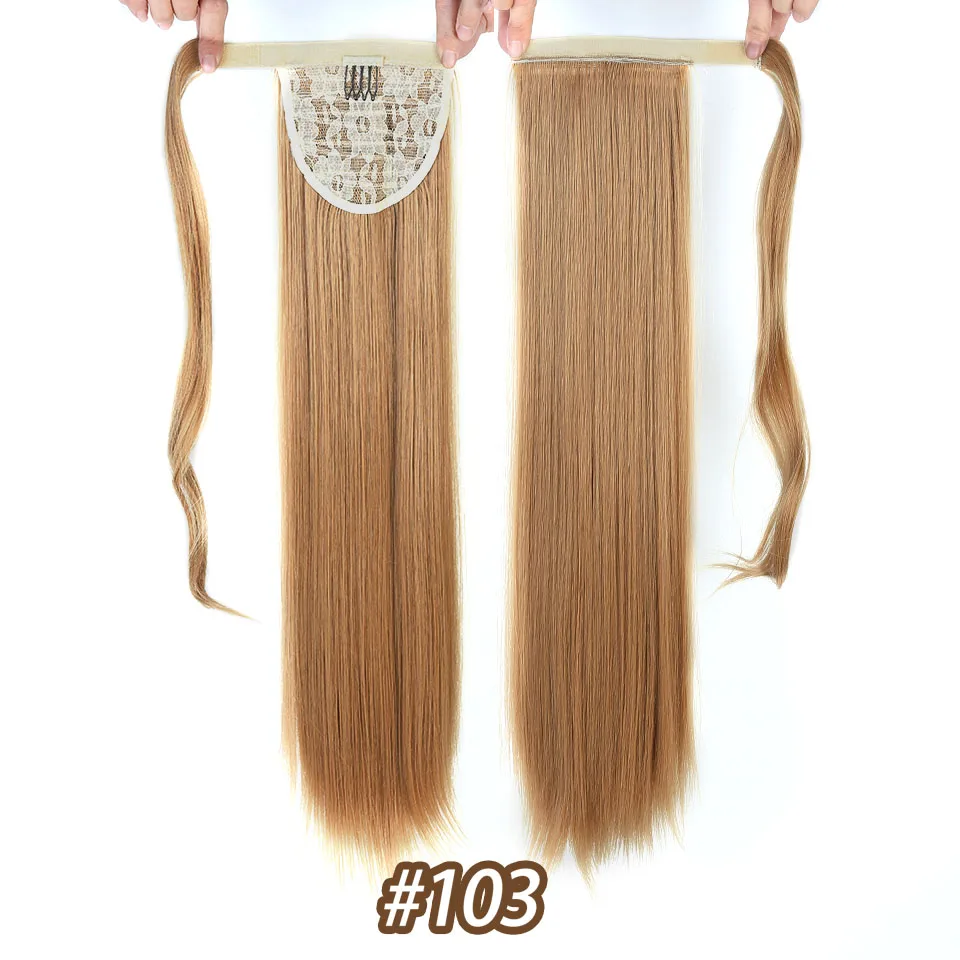 AOSIWIG длинные прямые конский хвост для женщин обернуть вокруг конский хвост Расширение термостойкие синтетические натуральные поддельные волосы - Цвет: 103