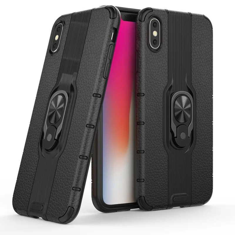 

Case For IPhone XR Shockproof Phone Case For IPhone X XS XS Max Soft Silicon + Hard Matte Process Metal Finger Ring Armor Cover