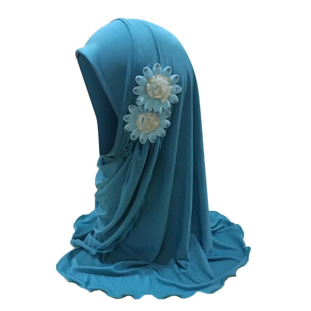 Sky Blue Мусульманский головной убор для девочек, головной платок, шапка для детей, мусульманская растягивающаяся Цветочная Кепка chemo, головной платок, головной убор, шапочка для душа# C - Цвет: Sky Blue