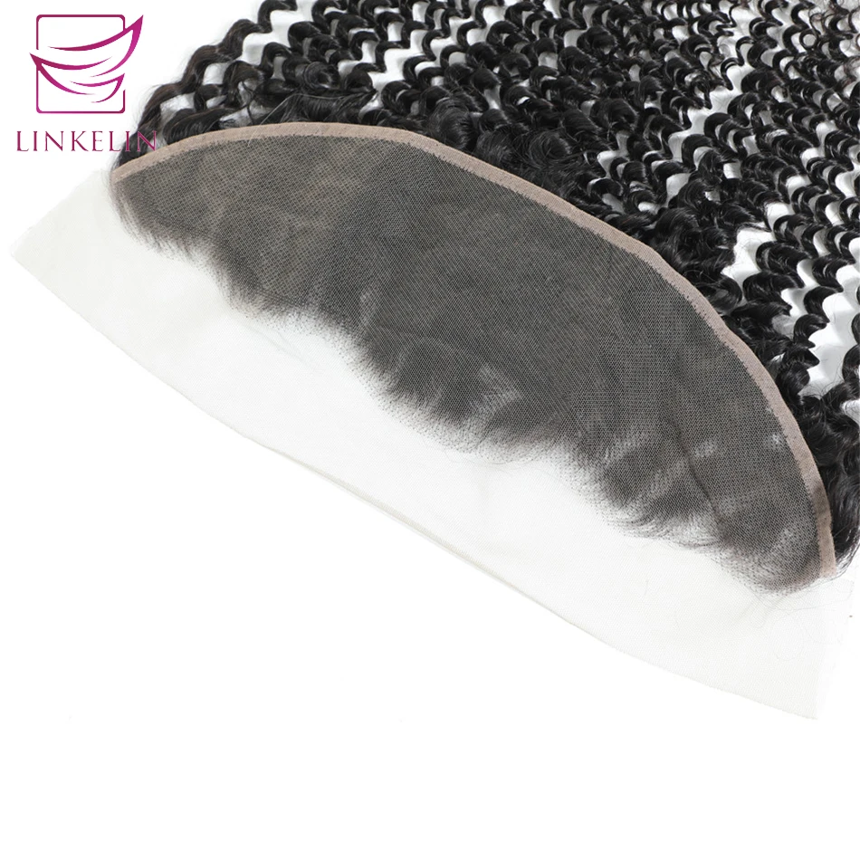 LINKELIN HAIR Brazilian Kinky Curly Lace Frontal Closure 13*4 Swiss Lace Hair Extension Remy Human Hair Nature Color Free Shipp