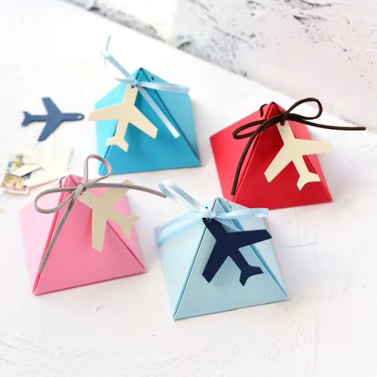 

50pcs Creative lovely airplane style Triangular Pyramid Candy Boxes Kids Baby shower Birthday Party Gift Box Wedding Favor