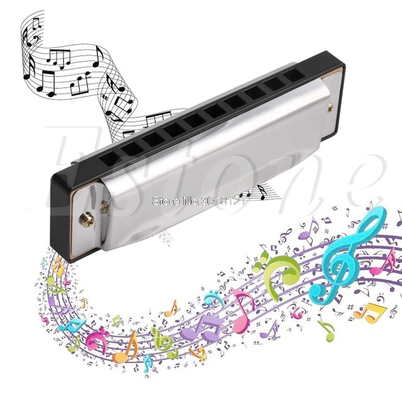 

Blues Harmonica 10 Holes Key of C Musical Instrument Stainless Steel with Case Drop ship
