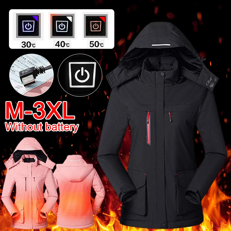 M-3XL, женские зимние куртки с USB подогревом, зимняя теплая одежда с капюшоном, водонепроницаемая куртка для альпинизма и катания на лыжах