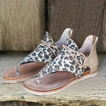 

2020 Summer Strap Sandals Women's Flats Open Toe Leopard Casual Shoes Rome Plus Size 35-43 Thong Sandals Sexy Ladies Shoes