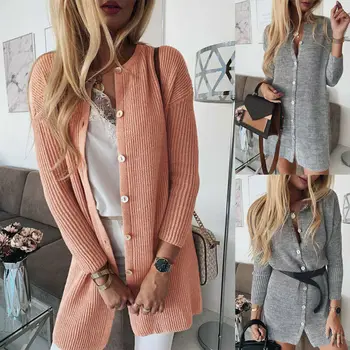 

Brand New Womens Solid Chunky Knitted Sweater Open Front Pocket Coat Long Midi Cardigan Coat Top One Breasted Sweaters