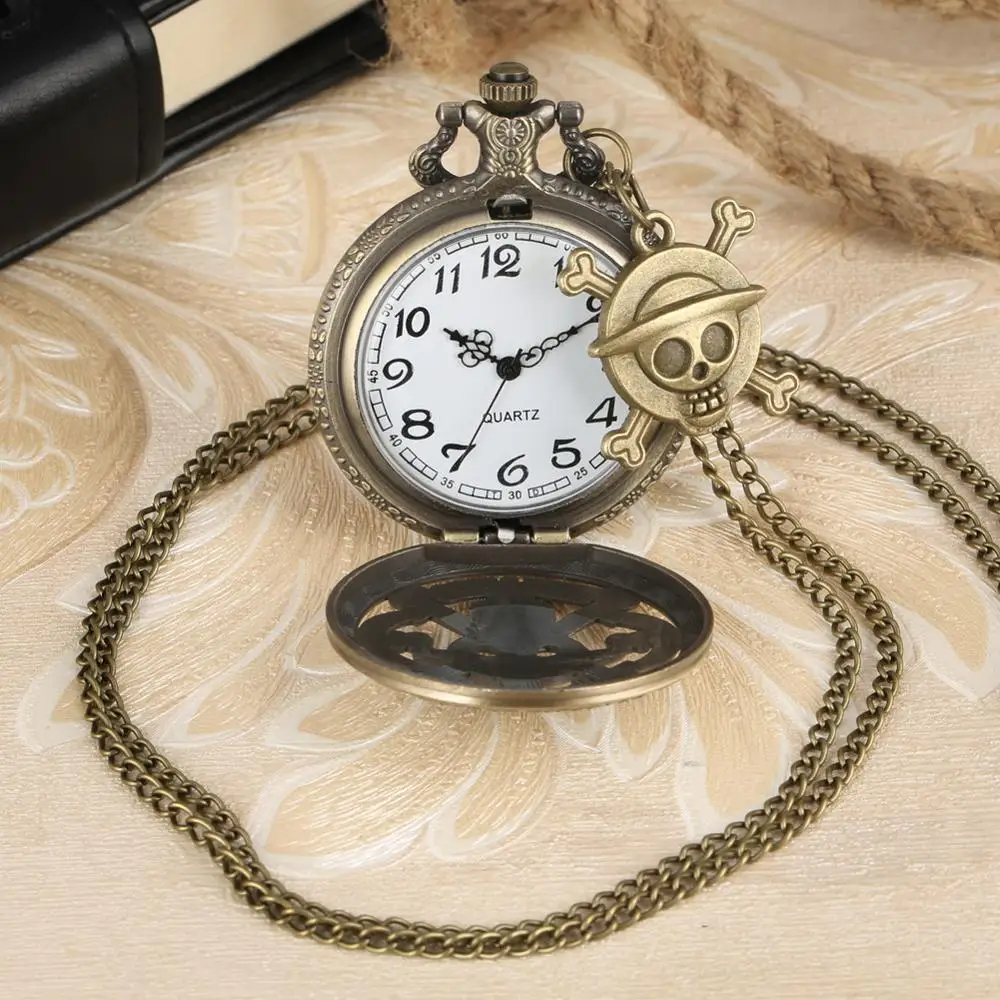 Пиратский Череп Луффи цельные кварцевые карманные часы с подвеской Мужские Женские часы подарок крутой косплей для детей Reloj с аксессуаром