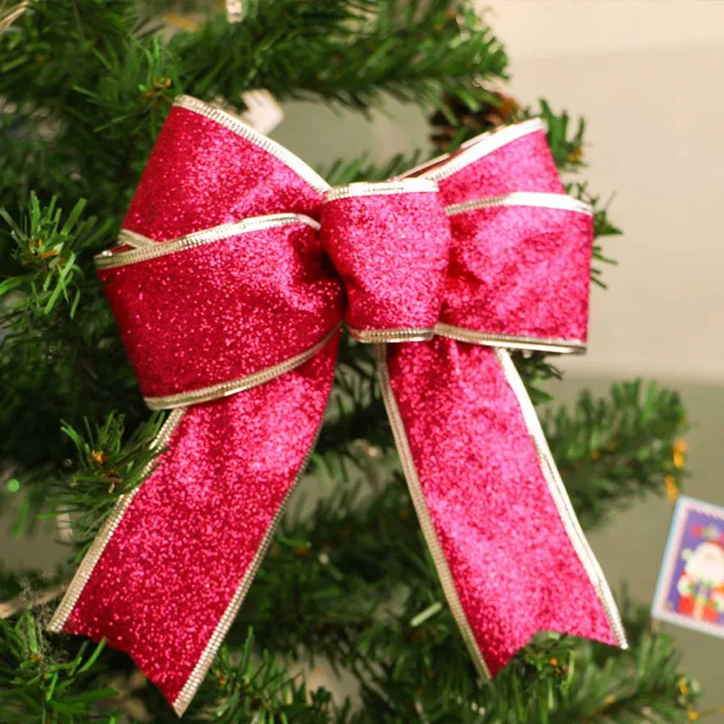 1pc Christmas Bow Decoration Christmas Ornament Size 10in/25cm Glitter Powder Bow Christmas Tree Pendant Gift