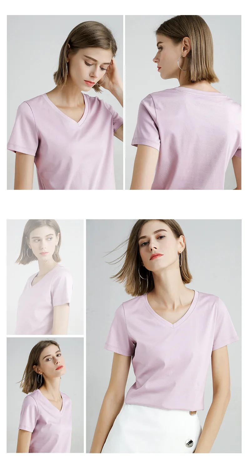 MRMT 2025 Brand New 80S Pure Cotton Women's T Shirt High Quality T-shirt for Female Short Sleeve V Collar Leisure Tops Tshirt