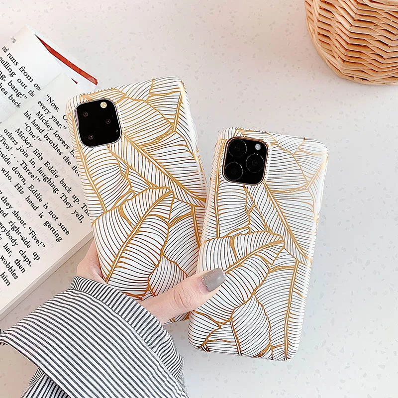 

Gilding leaves case for iphone 11 11pro max Gilding case for iphone 7 8 plus X XR XS MAX soft TPU Silicon cover capa fundas