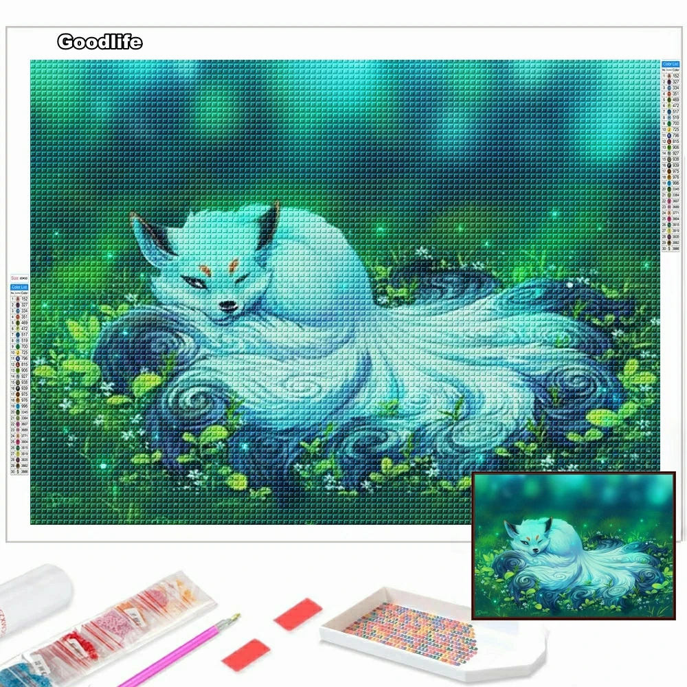 

Алмазная живопись 5D «сделай сам», мозаика с изображением животных, девять хвостов, лиса, вышивка, полный набор для вышивки крестиком, предметы рукоделия, домашний декор