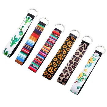 

6Pcs Flower Waterproof Neoprene Wristlet Strap Keyfob Holder Keychain Lanyard ID Badge Holder Keyring Women Jewelry