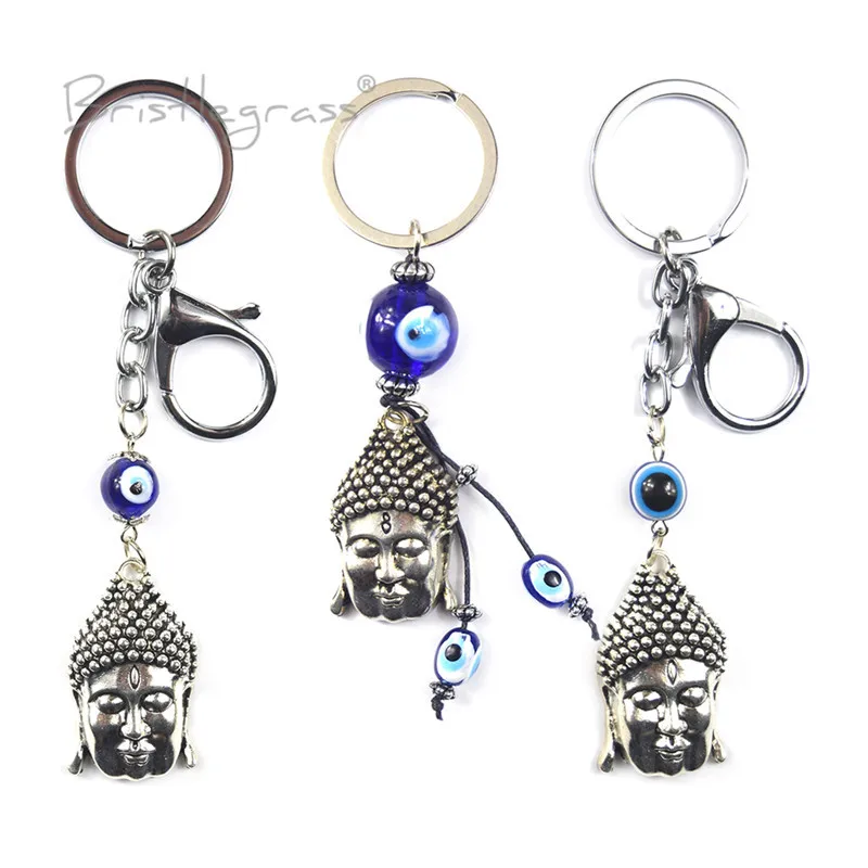 BRISTLEGRASS Turkish Blue Evil Eye Buddha Head Keychains Key Chains Ring Holder Lucky Charms Hanging Pendant Blessing Protection | Украшения
