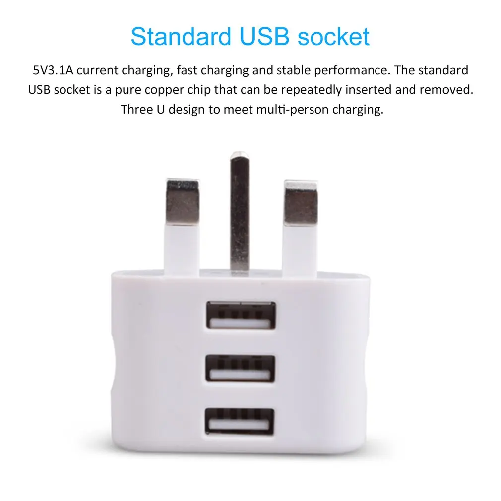 Universal 1/2/3-Port USB UK Plug 3 Pin Wall Charger Adapter with 1/2/3 USB Ports Travel Charger Charging for Phone X Samsung S9
