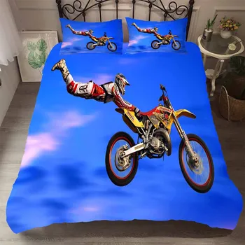 

BEST.WENSD Trapeze Motorcycle Bedding Set Luxury Bedroom Set Blue Background Bedding for Boy Duvet Cover Pillowcases Bed Linen