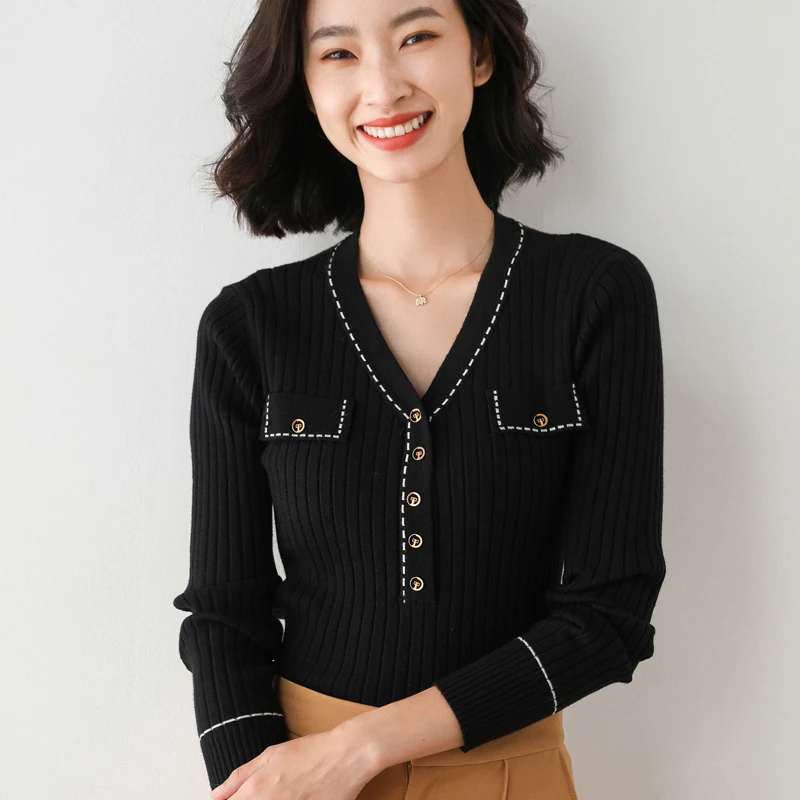 

2020 Autumn Winter knitting sweater women New Cashmere sweater V-collar sweater fashion pullover women sweater