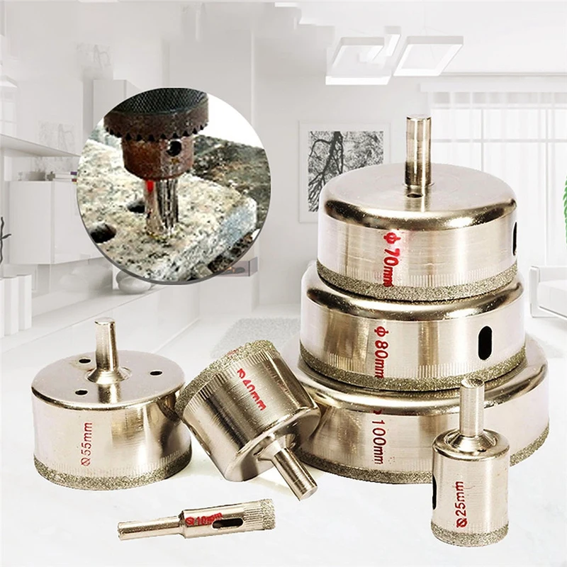 EASY-7Pcs/набор металлических алмазных дырочек с алмазным покрытием, Мраморная стеклянная пила для резки, набор сверл 10-100 мм
