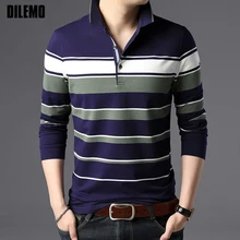 Новинка, модная брендовая Дизайнерская одежда, рубашки поло, мужские рубашки в полоску с длинным рукавом, корейский стиль, приталенные, для мальчиков, поло, повседневная мужская одежда