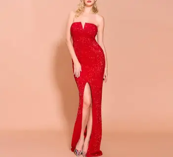 

Strapless Red Black Dress Top Quality Sexy Women NIght Club Elegant Celebrity Evening Party Dresses Long