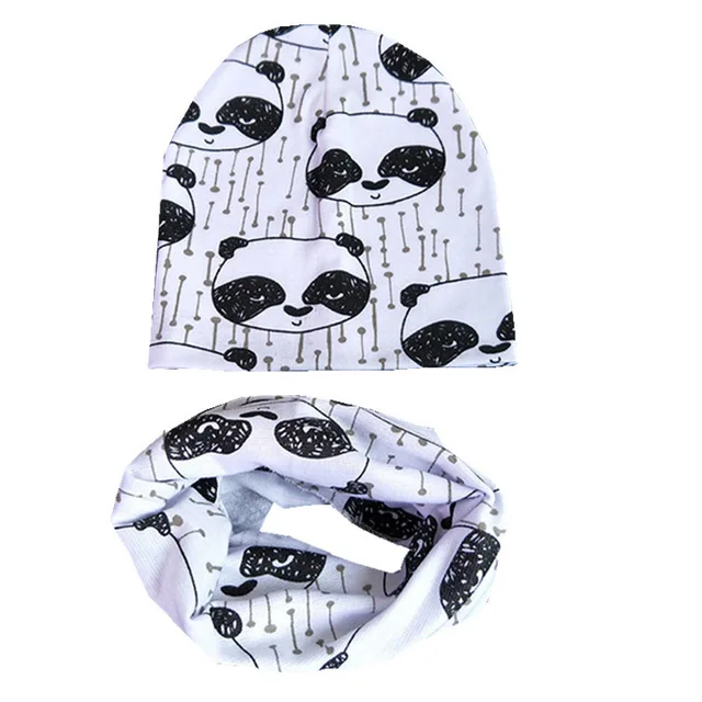 Весенняя детская шапка, шарф, осенний комплект для мальчиков и девочек, шапка с воротником, теплый шейный платок, детские вязаные шапки, комплект, хлопковая детская шляпа, шарф - Цвет: new panda