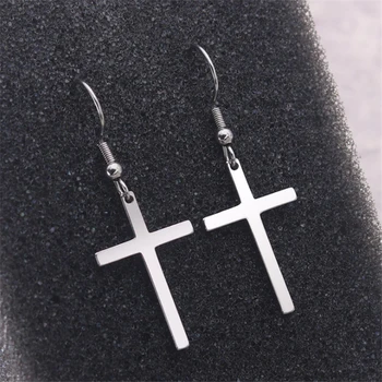 

1Pc Gold Silver Stainless Steel Earrings Cross Dangle Earrings Punk Style Drop earring for Women Men Jewelry Wholesale