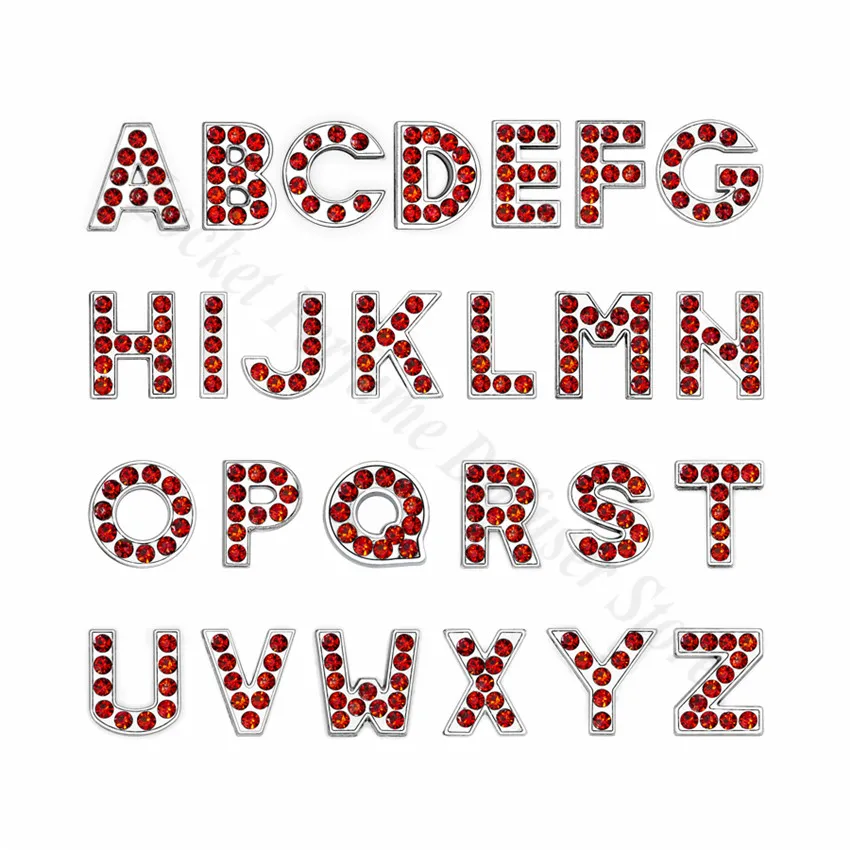 

1pc A-Z 8mm Red Rhinestone Slide Letters Fit DIY Wristband & Bracelet & Pet Collar Jewelry Making For Women