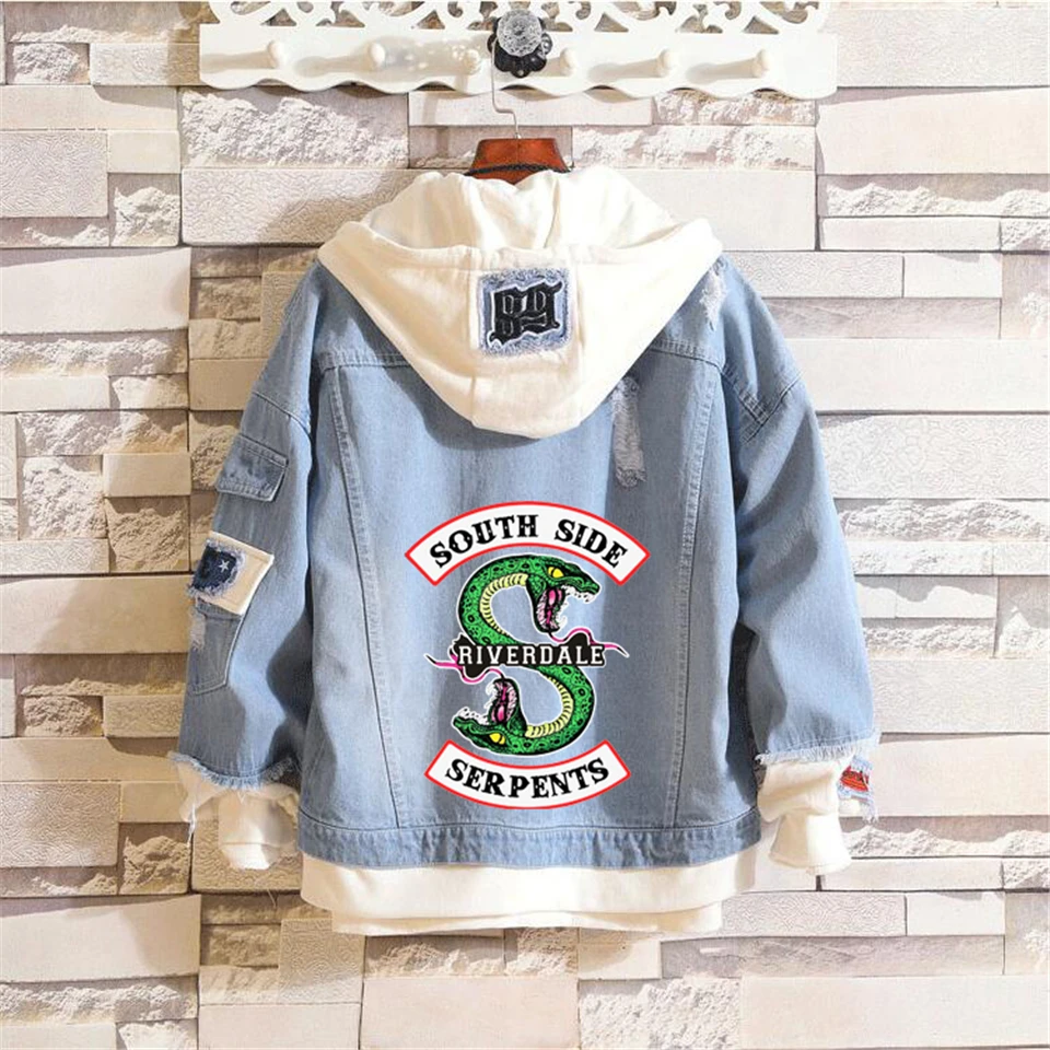 

2022 New Riverdale Logo Hooded Men Women Denim Jackets Fashion Southside Serpents Streetwear Personality Hoodie Jacket Coat