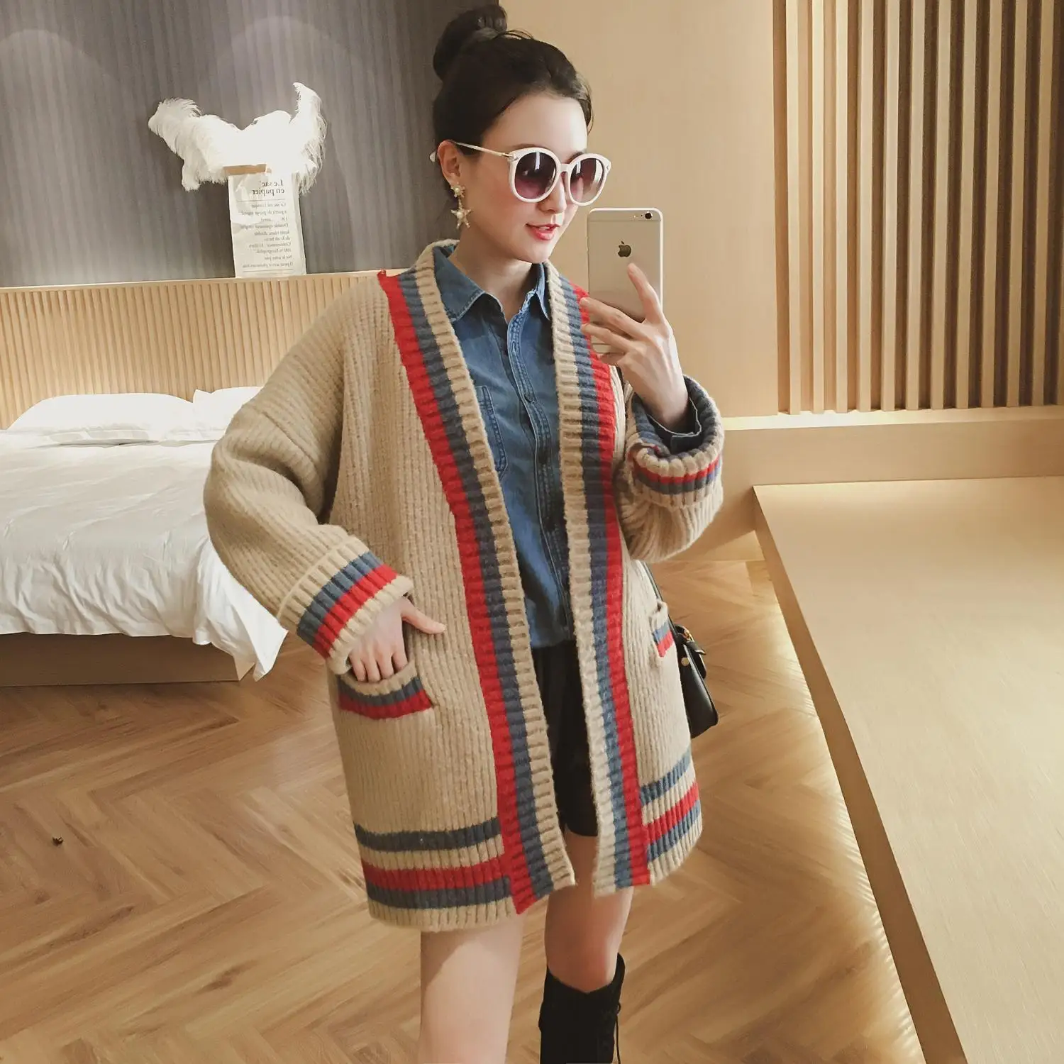 

2020 New Women's Korean-Style Striped Knitted Cardigan Loose Casual Jacket