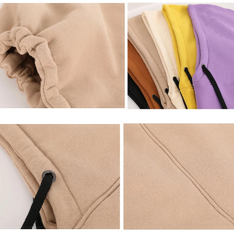 Women Winter Hooded Beanie Hat Thick Warm Cap Neck Collar Windproof Cotton Balaclava Solid Color 6