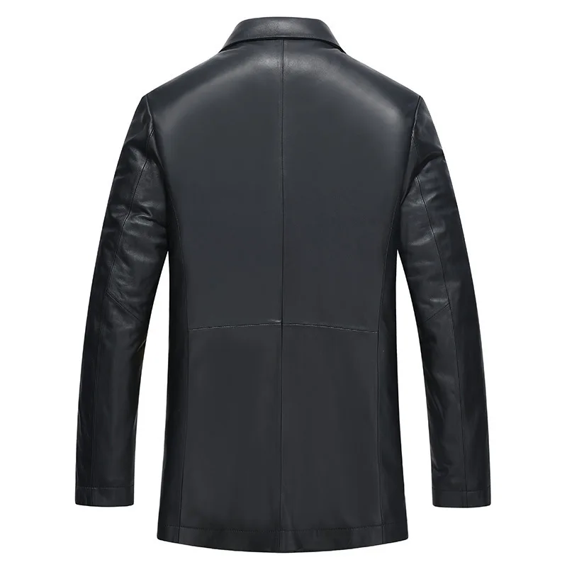 

Spring New Leather Men Medium Long Lapel Sheepskin Coat Autumn Solid Black Pockets High Quality Genuine Leather Loose Jackets