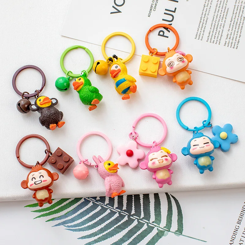 

2020 Fashion Lovely Cartoon Monkey Keychains Building Block Small Bell Key Chain Kids Toy Gift Decorate Bag Key Ring