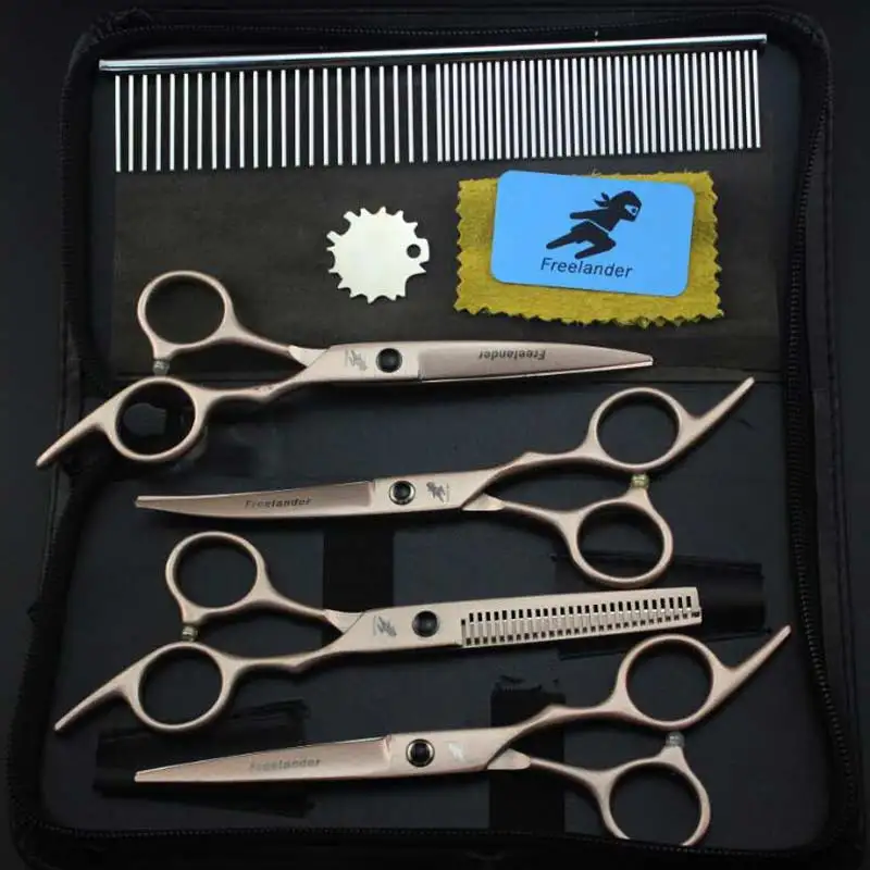 6 inch color purple 4 suit pet scissors hair thinning pet grooming scissors - Цвет: Gold-4Set