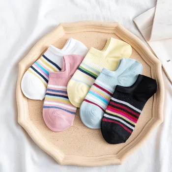 

Ladies striped color stripe sports cotton socks girl fashion striped printed thin section casual boat socks носки женские 50*