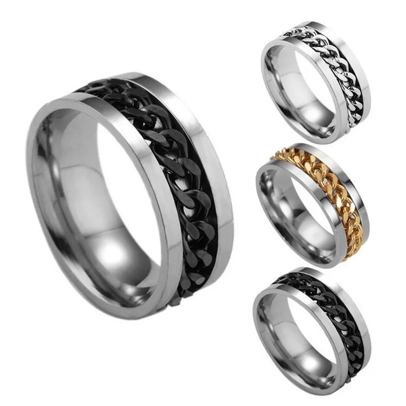 

Size 6-12 Stainless Steel Rings Titanium Chain Can Be Rotating Ring For Men Women Popular Punk Style Fashion Jewelry