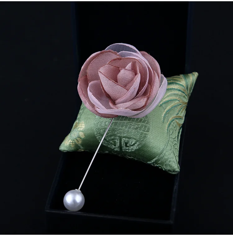 

Fashion Cotton Linen Flower Rose Brooches Pins Simple Pearl Coat Long Needle Lapel Pin Women Clothing Accessories Jewelry Gifts