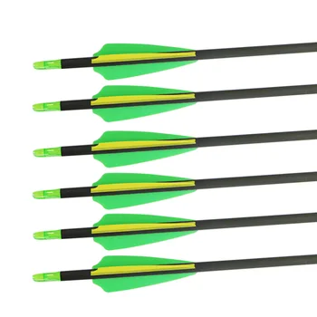 

3/6/12pcs 82mm Spine 500 OD7.6mm Archery Carbon Arrow with Green White Color for Recurve/Compound Bows Hunting