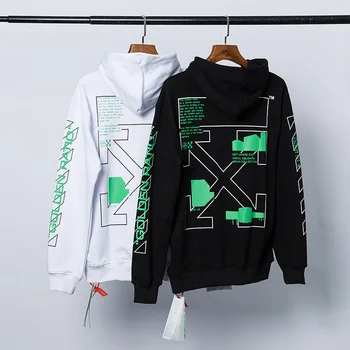 

OFF WHITE Green Print Arrow Pullover Hoodie Casual Large Size Loose Men and Women Hoodie Sweatshirt Couple Hoodie