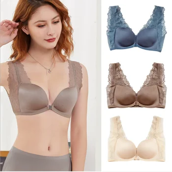 

LACE VEST style underwear European and American style seamless small chest gathered front button back bra
