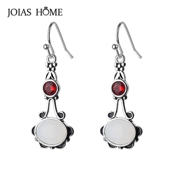 

JoiasHome 925 Sterling Silver Long Drop Earring For Women With Round Moonstone Gemstones Lady Fine Jewelry Wedding Party Gift