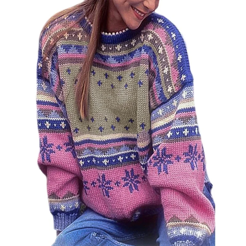 Vicabo, Женский винтажный свитер в стиле бохо с круглым вырезом, зимние модные толстые теплые свитера, Женский Повседневный вязаный пуловер с принтом