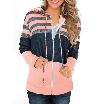 

Plus Size Women's Jacket Striped Printed Long Sleeve Hooded Tops Slim Womens Coats and Jackets Outwear Zipper 2020 Z0805