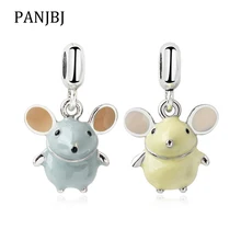 Новые оригинальные бусины из сплава голубой желтый Эмаль маленькая мышь качающаяся подвеска Pandora браслет DIY женские ювелирные изделия
