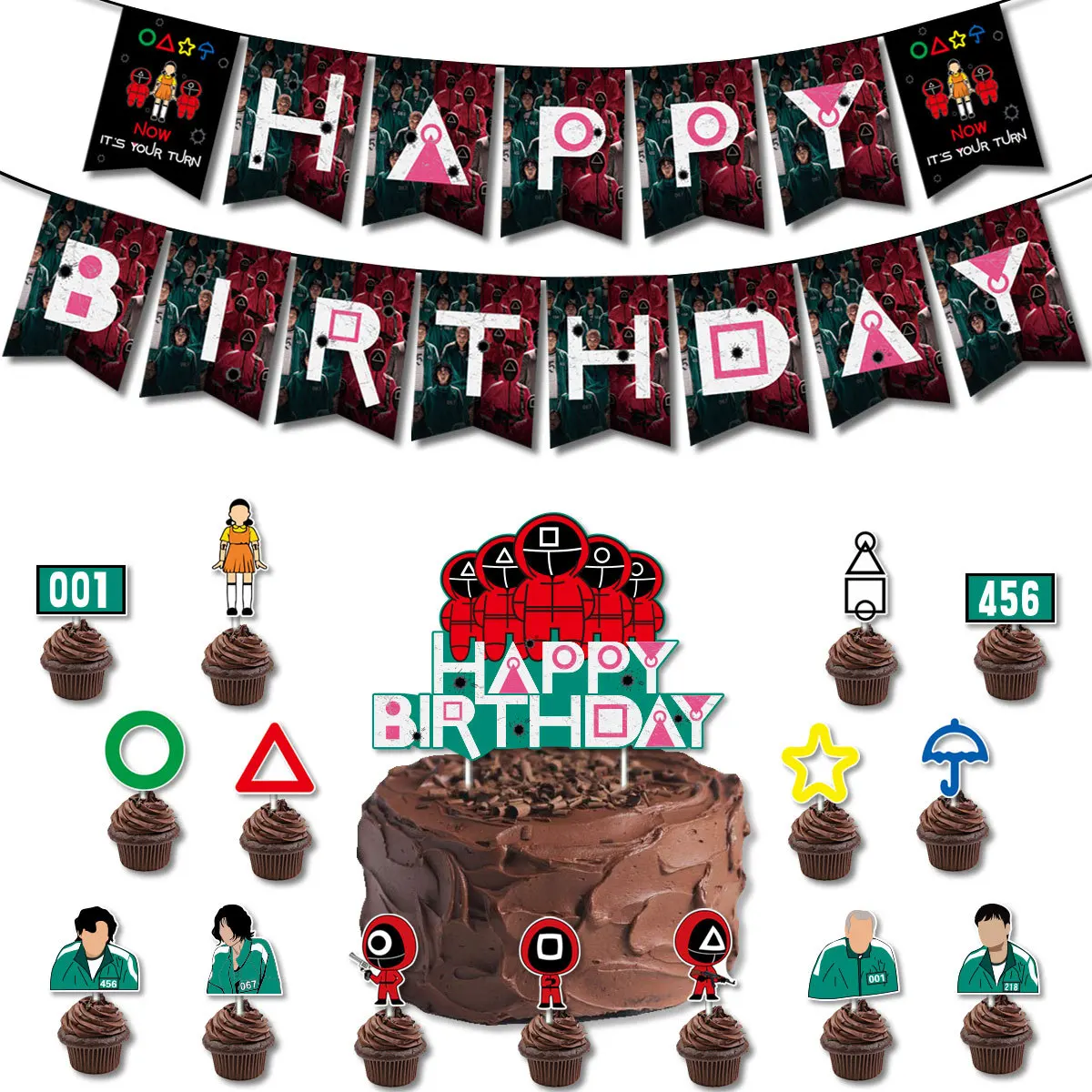 Squid Game Theme Birthday Party Supplies Includes Banner Cake Topper  Cupcake Toppers Balloon For Girl Birthday Party Decoration - Ballons &  Accessories - AliExpress