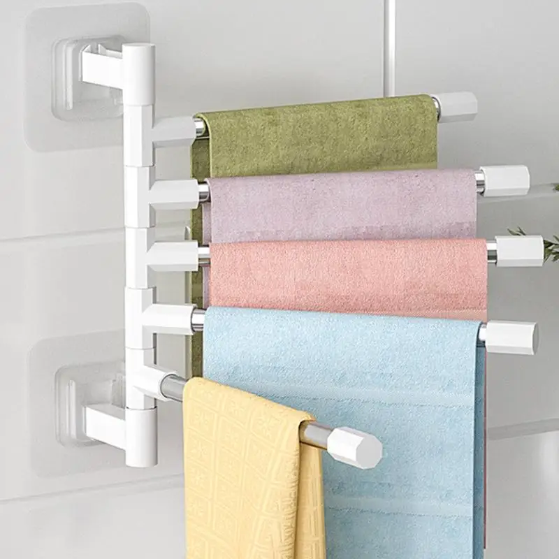Wall Mounted Towel Bar Swivel Towel Rack Stainless Steel Hanger 180&deg; Rotation Space Saving Rack for Bathroom