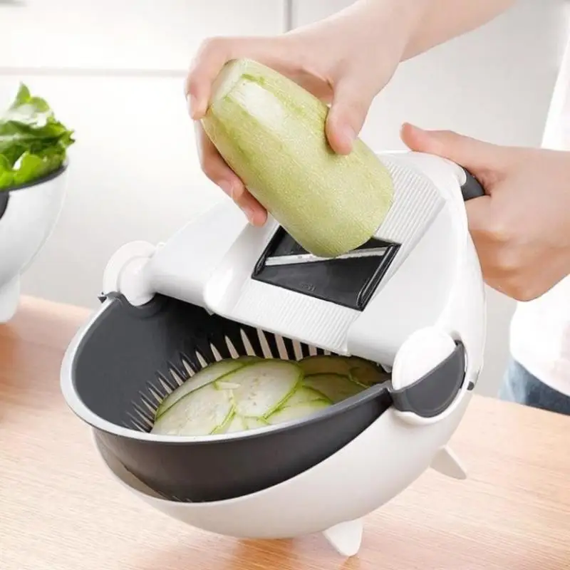 

Cute Vegetable Cutter Environmentally Friendly Multifunctional Magic Rotate Fruit Grater Cutter Slicer with Drain Basket