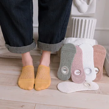 

Rhombus Invisible Mesh No Show Socks Cotton Women Cool Japanese Summer Non Slip Thin Ventilation Lovely Female Low Cut Socks