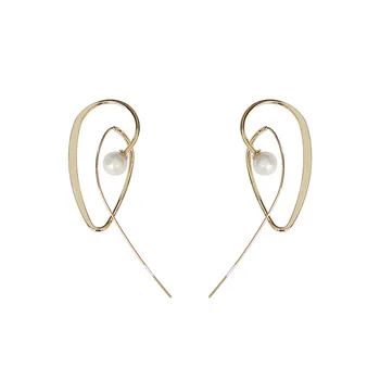 

2020 new trendy earrings personality exaggerated wild minimalist linear irregular curve pearl ear line earrings