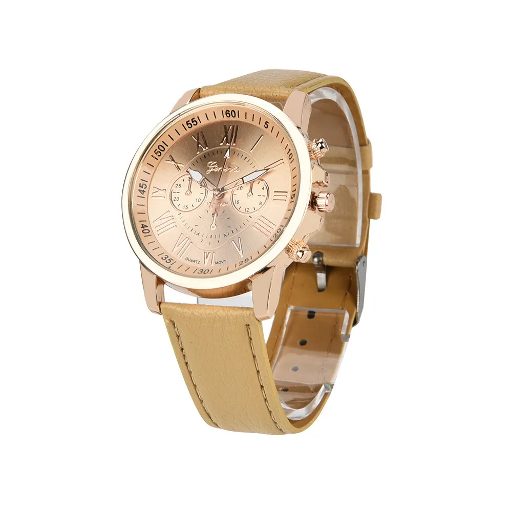 Роскошные модные повседневные Золотые женские часы с браслетом женские GENEVA римские цифры искусственная кожа аналоговые кварцевые часы ASL - Цвет: Khaki
