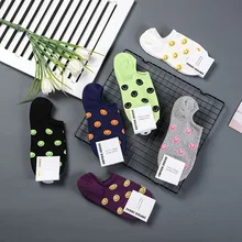 Однотонные носки со смайликом; мягкие удобные дышащие модные повседневные спортивные женские хлопковые носки; сезон весна-лето; милые забавные носки