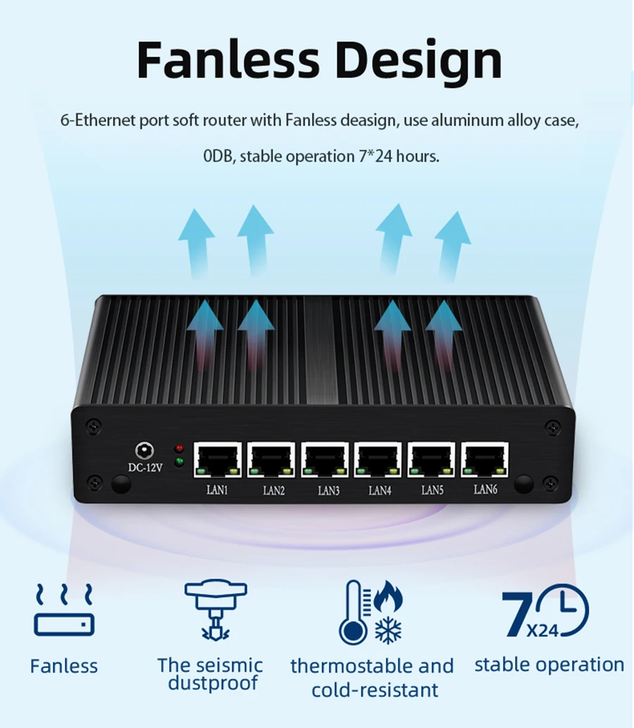  6*LAN 1000Mbps Mini PC Fanless Core i3 4010U 5010U Router Firewall Windows 10 Ubuntu 2*1tb hdd M.2 