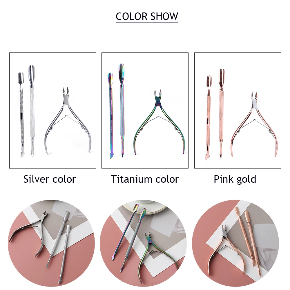 Pink Gold Cuticle Nipper and Pusher Set for Nail Care